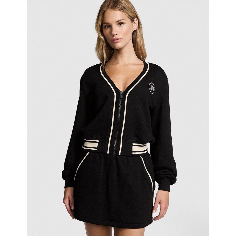 NWT PINK Victoria’s Secret Ivy Fleece Front-Zip Cardigan Black Size XL Black